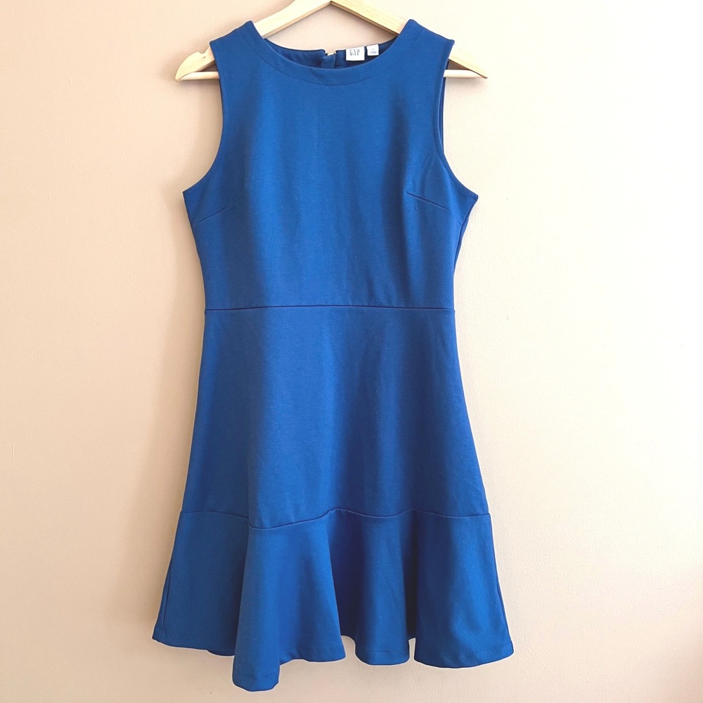 GAP Womens Royal Blue Sleeveless Ruffle Hem Ponte Knit Fit & Flare Dress Size 8
